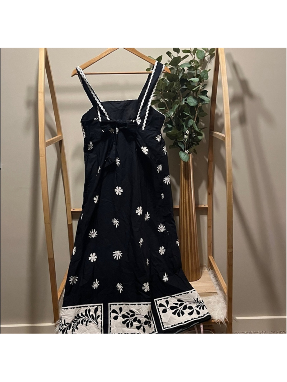 Zara 100% Cotton Black Floral Maxi Dress with Side Zipper - Picture 5 of 5